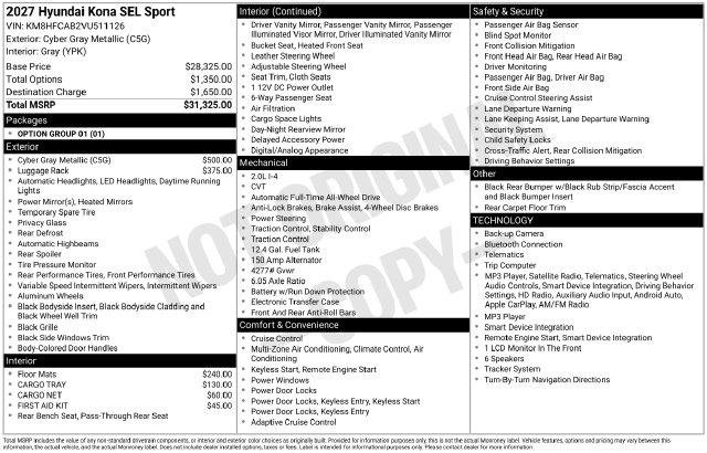 New 2027 Hyundai Kona SEL Sport AWD/4WD image 25