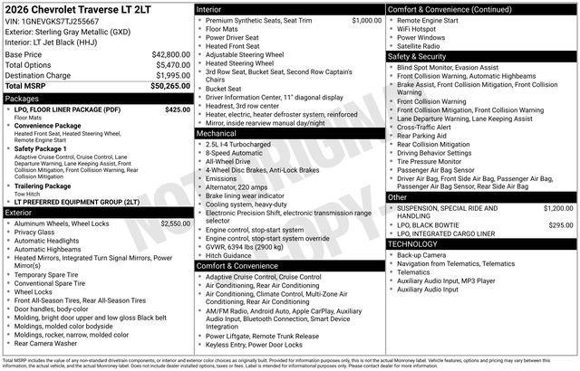 New 2026 Chevrolet Traverse LT w/ LPO, Floor Liner Package image 5