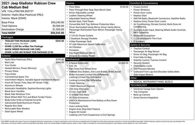 Used 2021 Jeep Gladiator Rubicon w/ Trailer Tow Package AWD/4WD image 26