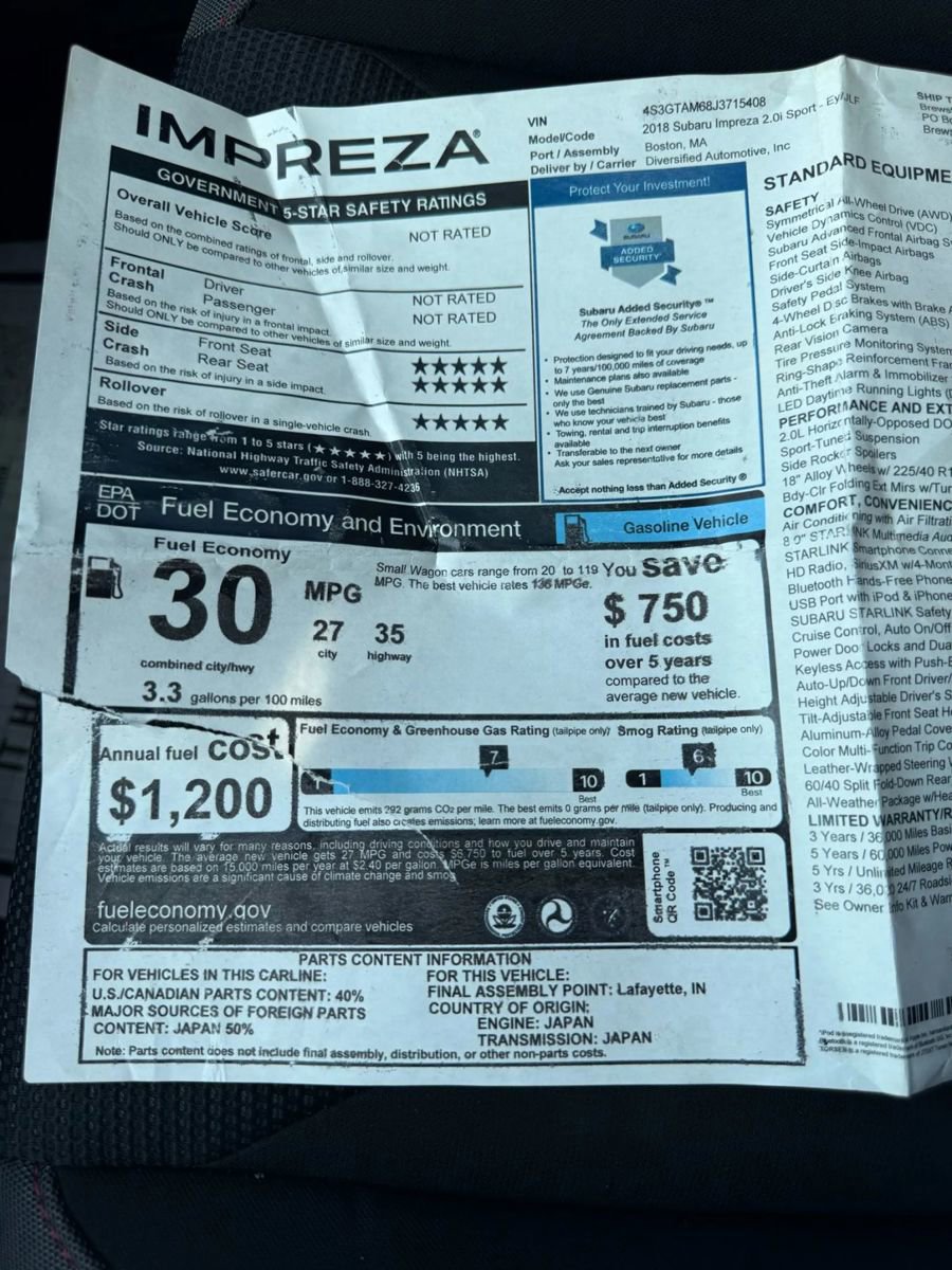 Used 2018 Subaru Impreza 2.0i Sport image 53