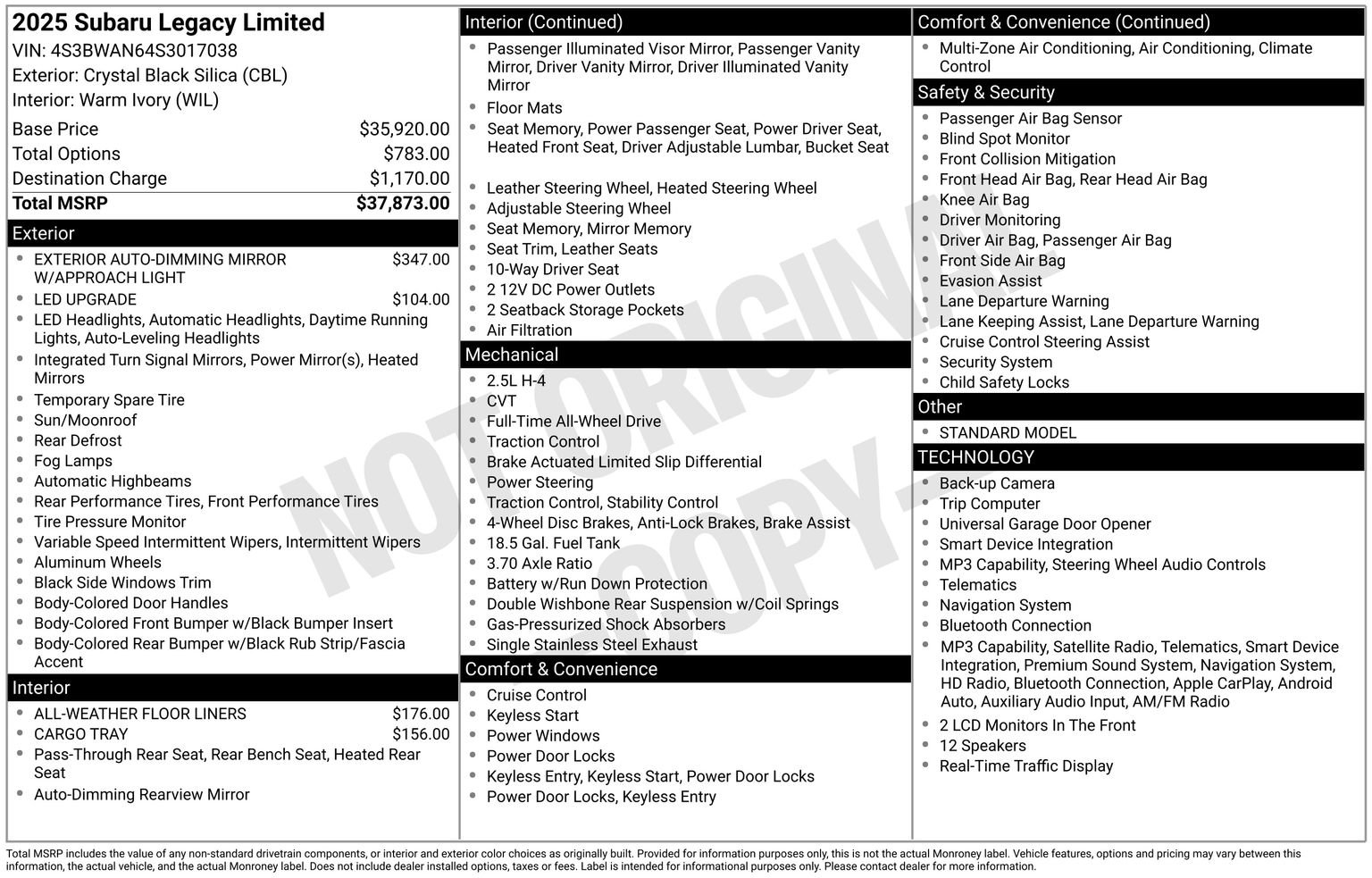 Certified 2025 Subaru Legacy Limited AWD/4WD image 35