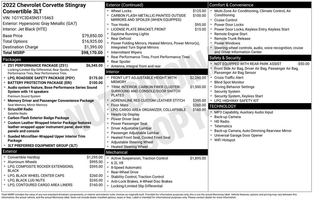 Used 2022 Chevrolet Corvette Stingray Premium Conv w/ Z51 Performance Package image 5