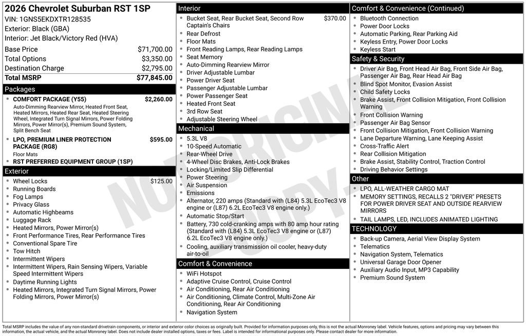 Used 2026 Chevrolet Suburban RST w/ Comfort Package RWD image 5