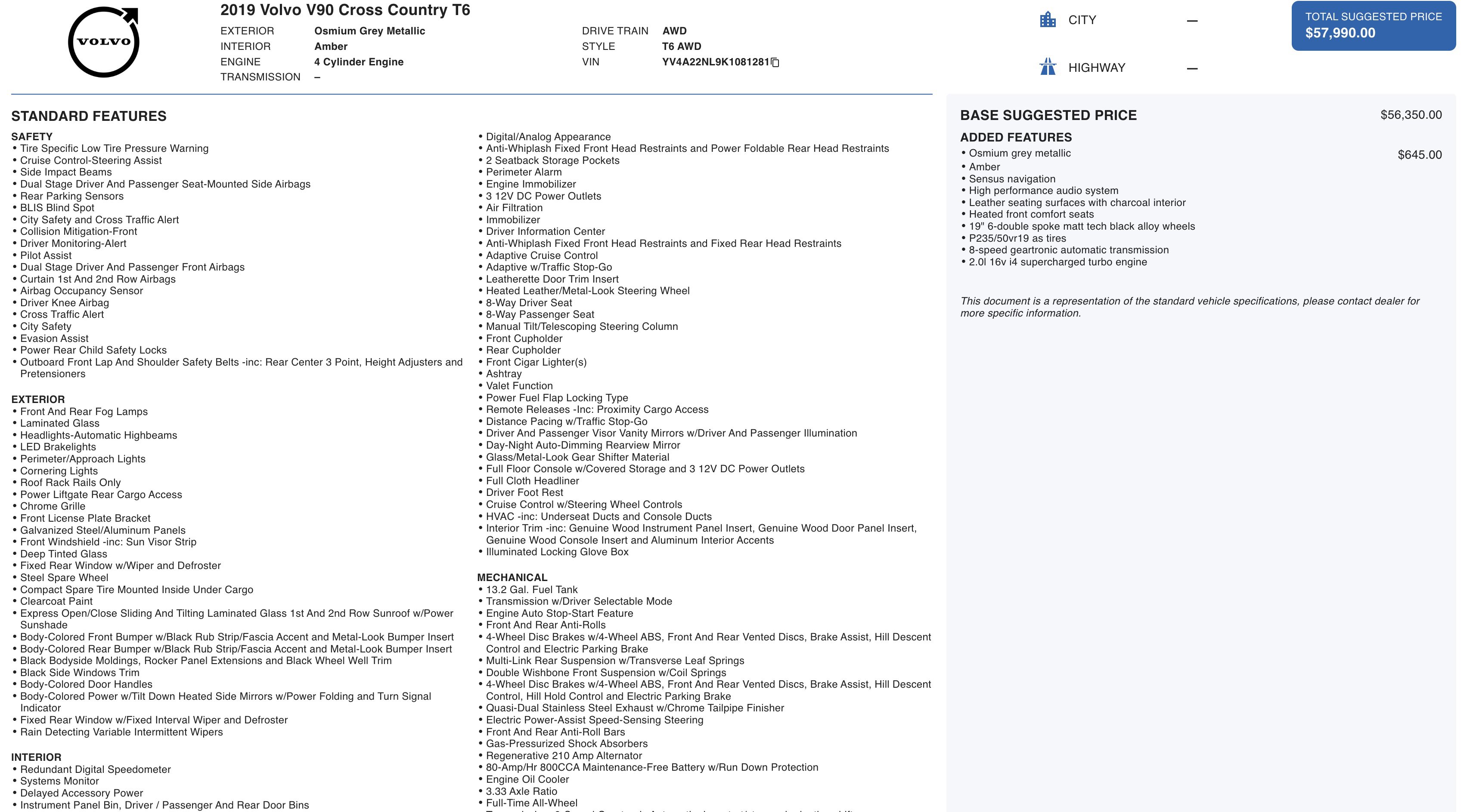 Used 2019 Volvo V90 T6 Cross Country w/ Advanced Package AWD/4WD image 4