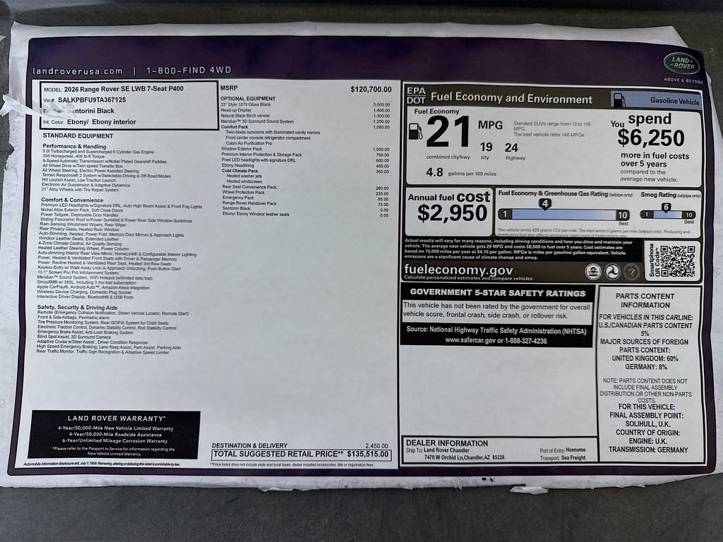 New 2026 Land Rover Range Rover Long Wheelbase SE AWD/4WD image 9