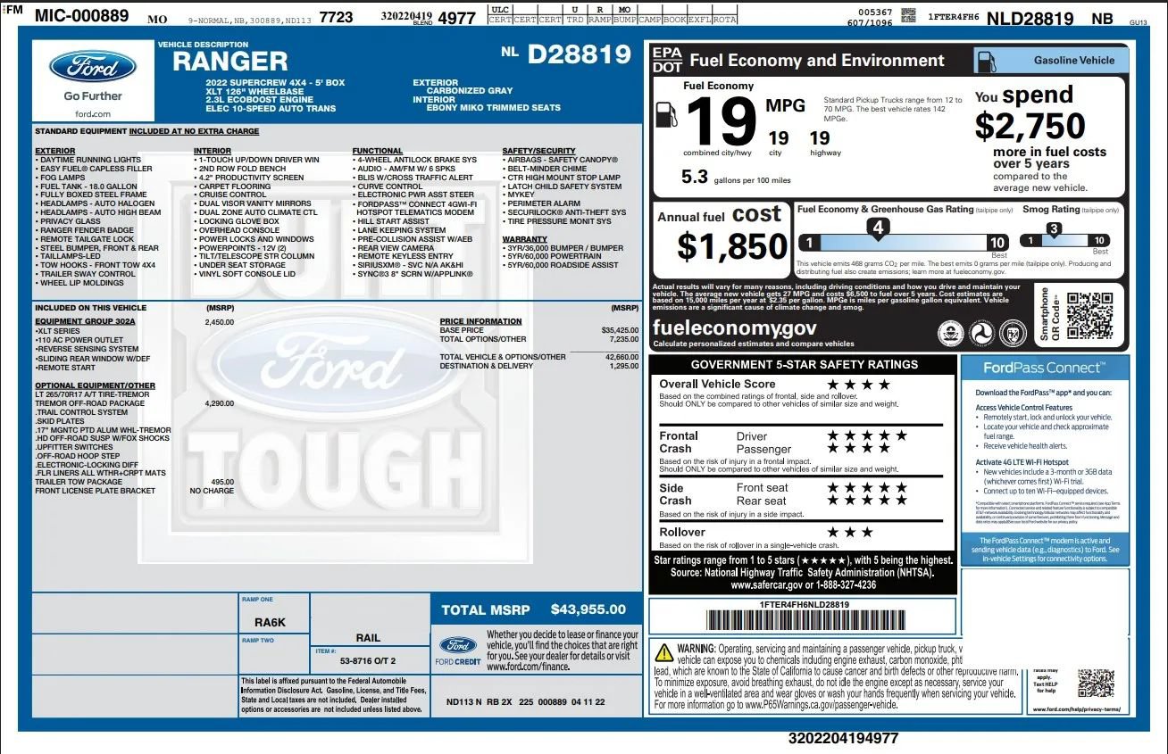 Used 2022 Ford Ranger XLT w/ Tremor Off-Road Package AWD/4WD image 5