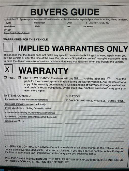 Used 2021 Toyota Highlander Limited image 2