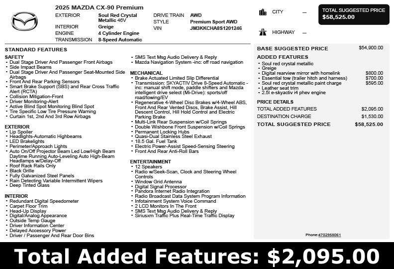 Used 2025 MAZDA CX-90 Plug-In Hybrid w/Premium Sport AWD/4WD image 3