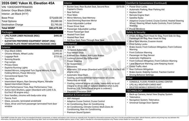 New 2026 GMC Yukon XL Elevation w/ LPO, Floor Liner Package AWD/4WD image 33