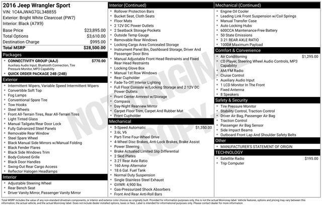 Used 2016 Jeep Wrangler Sport w/ Connectivity Group image 3