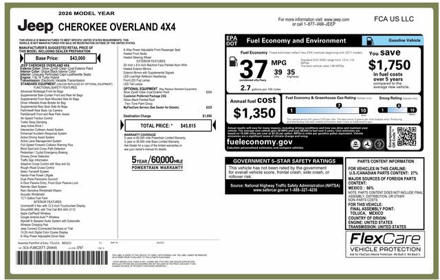 Used 2026 Jeep Cherokee Overland