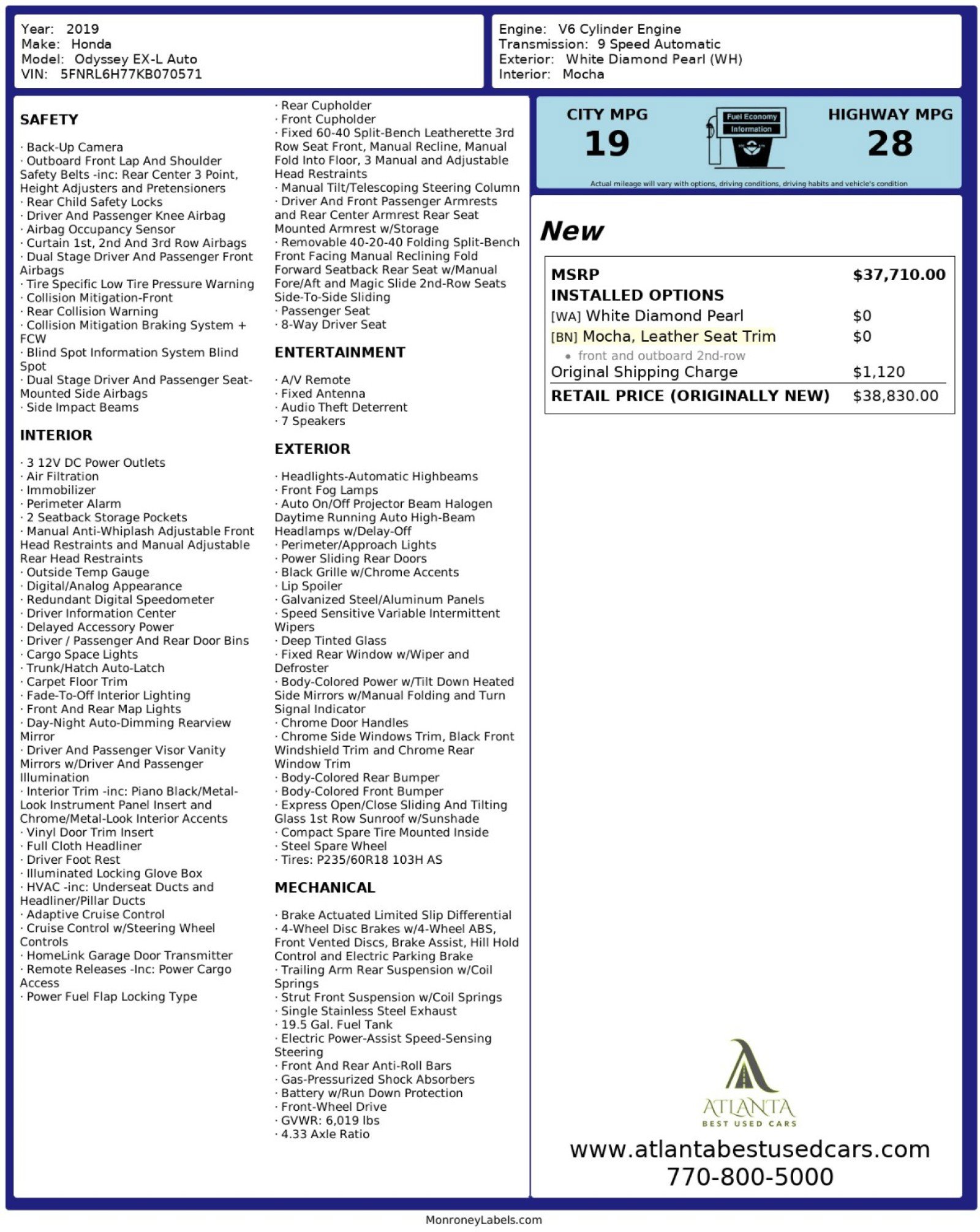 Used 2019 Honda Odyssey EX-L image 52