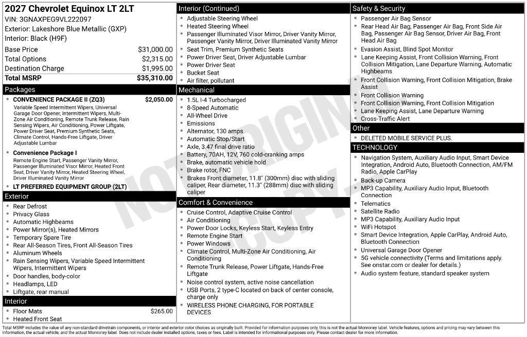 New 2027 Chevrolet Equinox LT w/ Convenience Package II AWD/4WD image 9