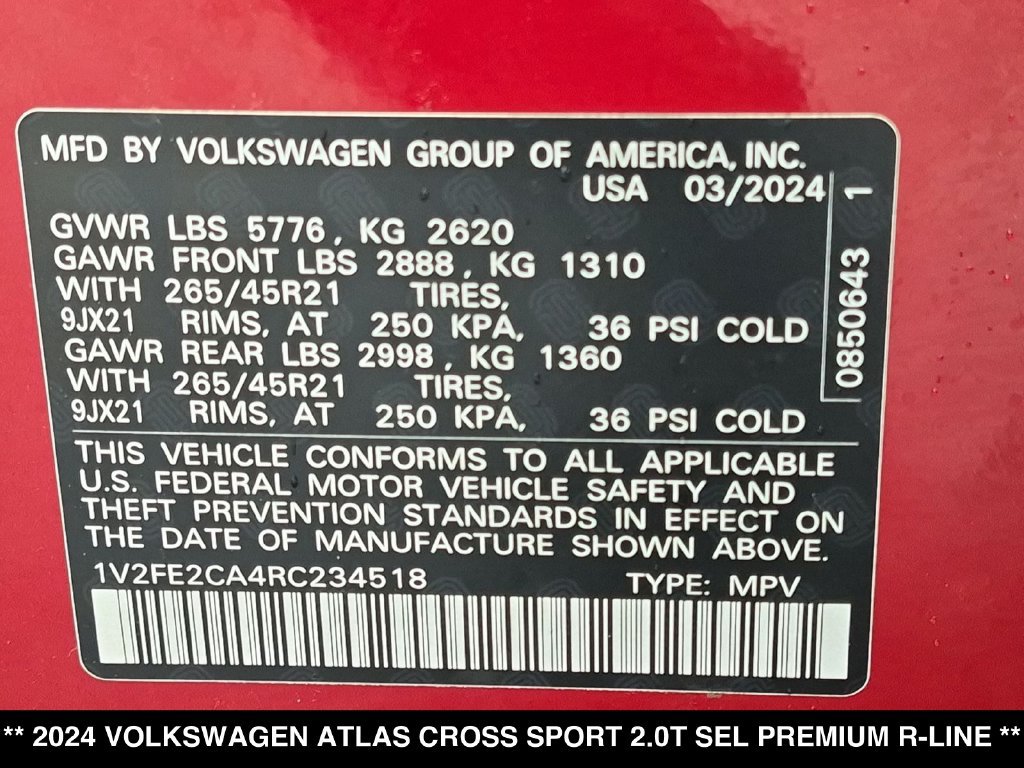 Used 2024 Volkswagen Atlas Cross Sport SEL Premium R-Line AWD/4WD image 35