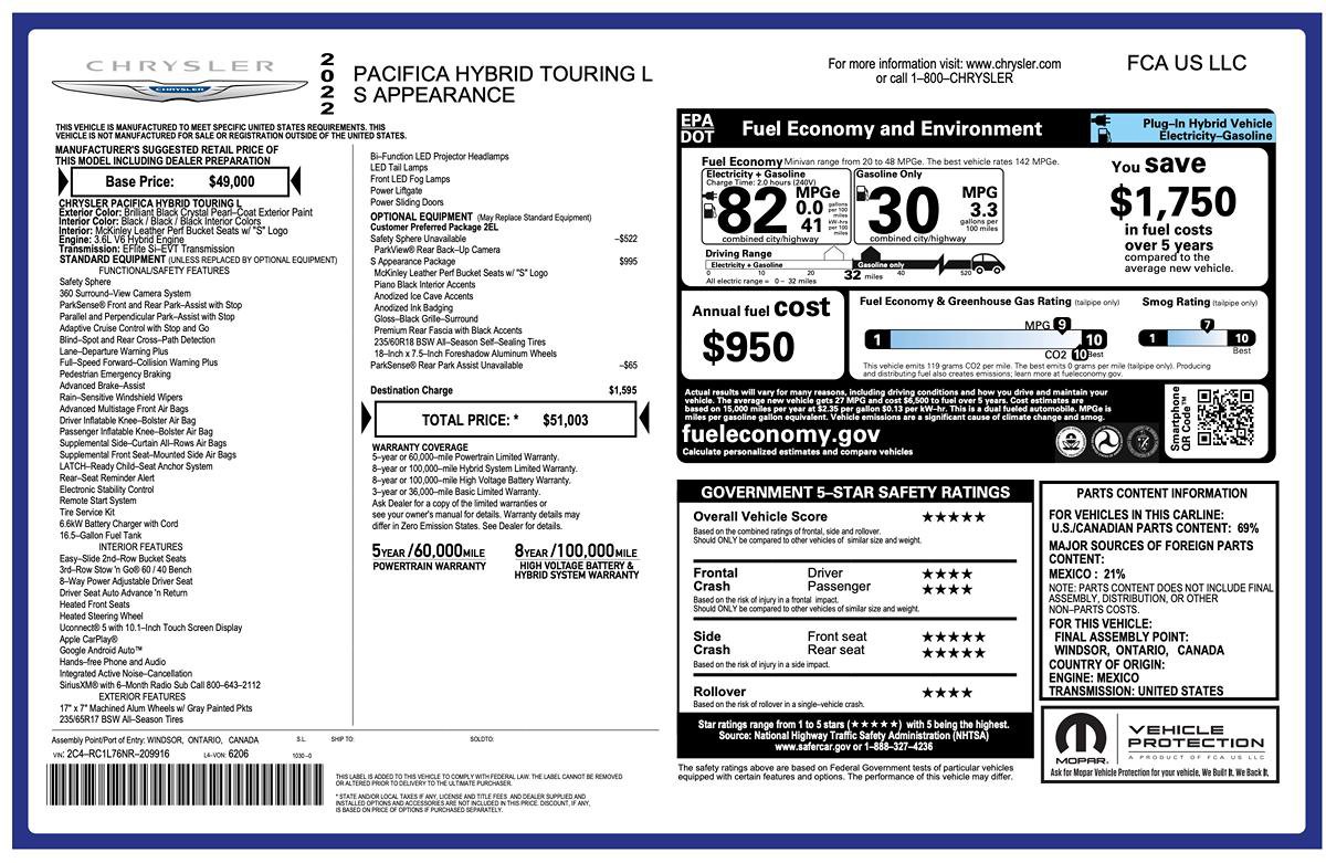 Used 2022 Chrysler Pacifica Touring-L w/ S Appearance Package FWD image 2