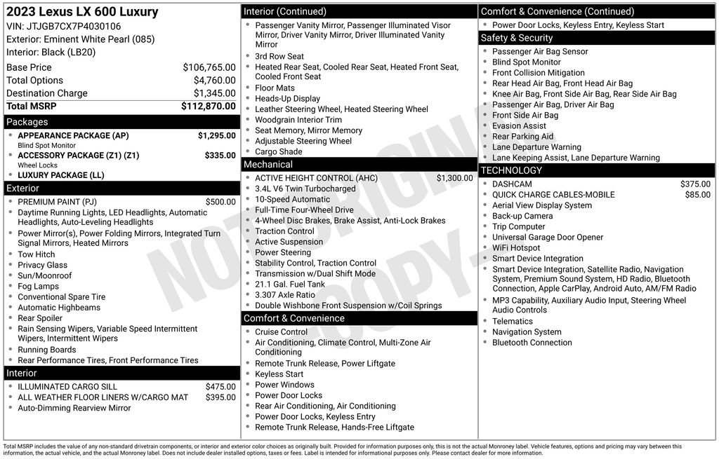 Used 2023 Lexus LX 600 4WD w/ Appearance Package image 2