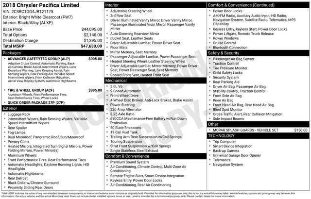 Used 2018 Chrysler Pacifica Limited w/ Tire & Wheel Group FWD image 46