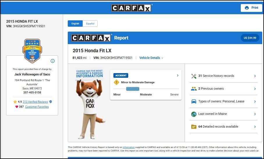 Used 2015 Honda Fit LX image 10