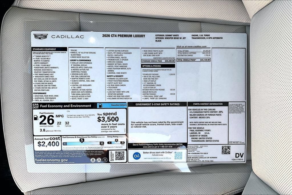 New 2026 Cadillac CT4 Premium Luxury w/ Technology Package RWD image 14