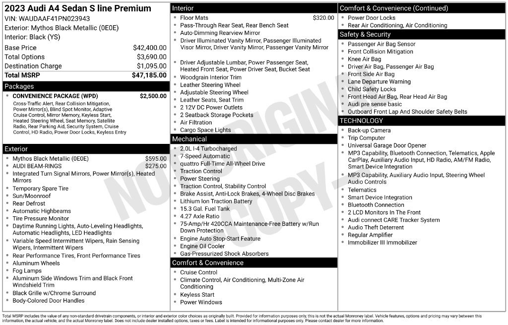 New 2023 Audi A4 2.0T Premium w/ Convenience Package AWD/4WD image 1