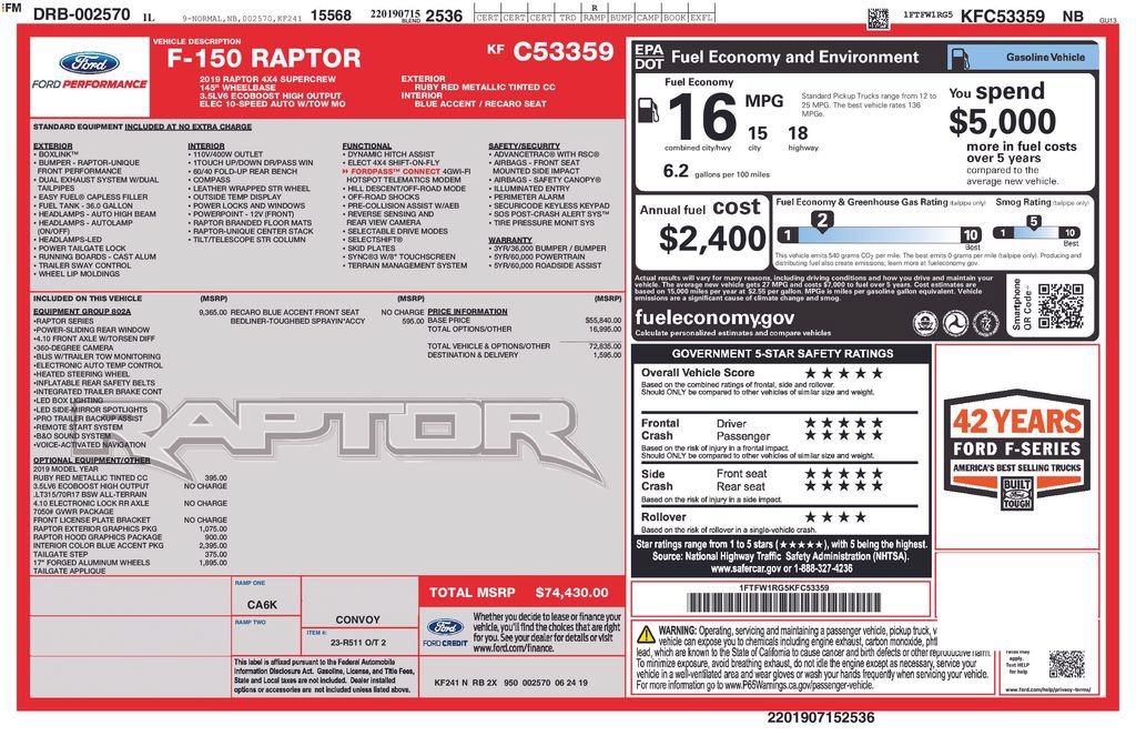 Used 2019 Ford F150 Raptor w/ Equipment Group 802A Luxury AWD/4WD image 21