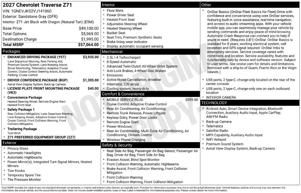 New 2027 Chevrolet Traverse Z71 w/ Enhanced Driving Package AWD/4WD image 57