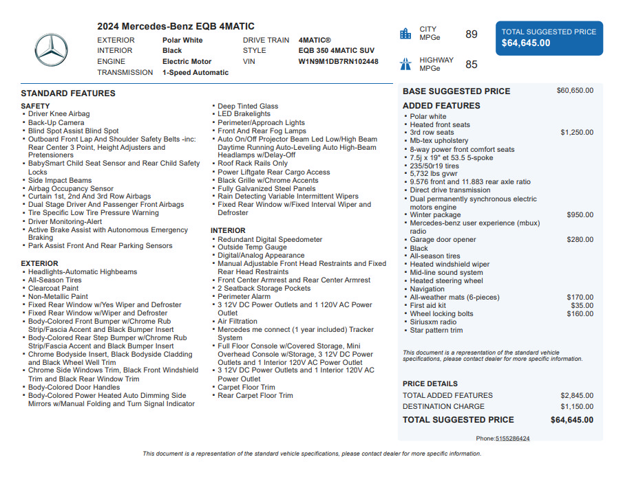 Used 2024 Mercedes-Benz EQB 350 4MATIC SUV w/ Winter Package image 3