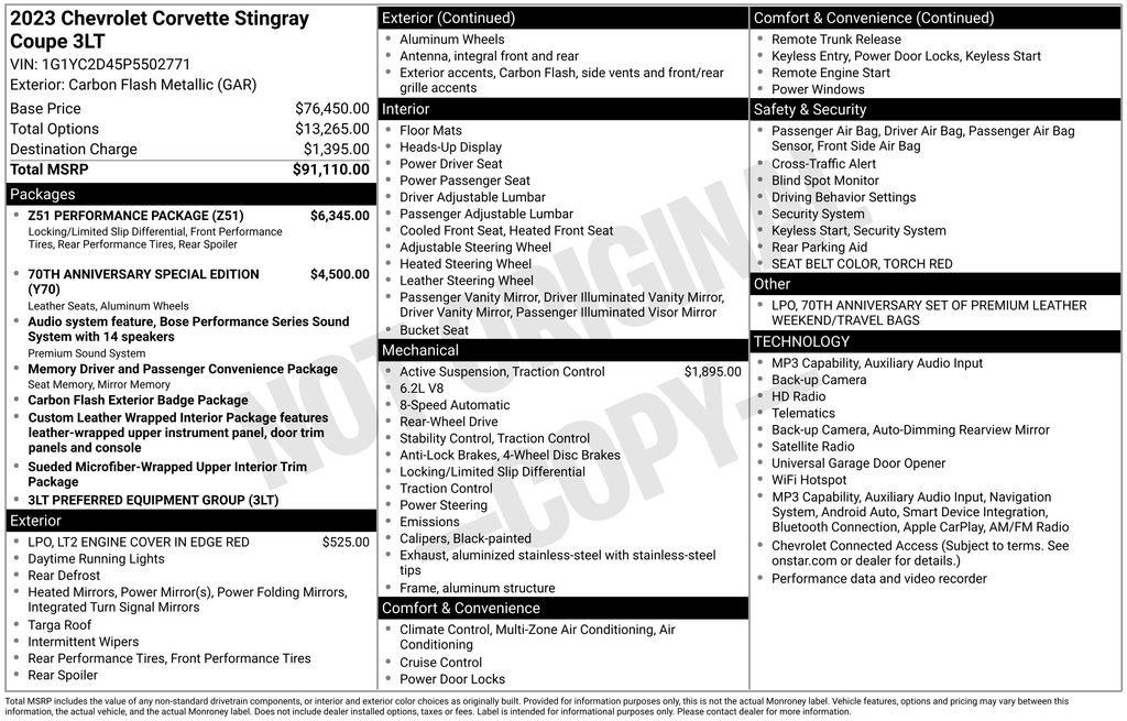 Used 2023 Chevrolet Corvette Stingray Premium Cpe w/ Z51 Performance Package RWD image 43