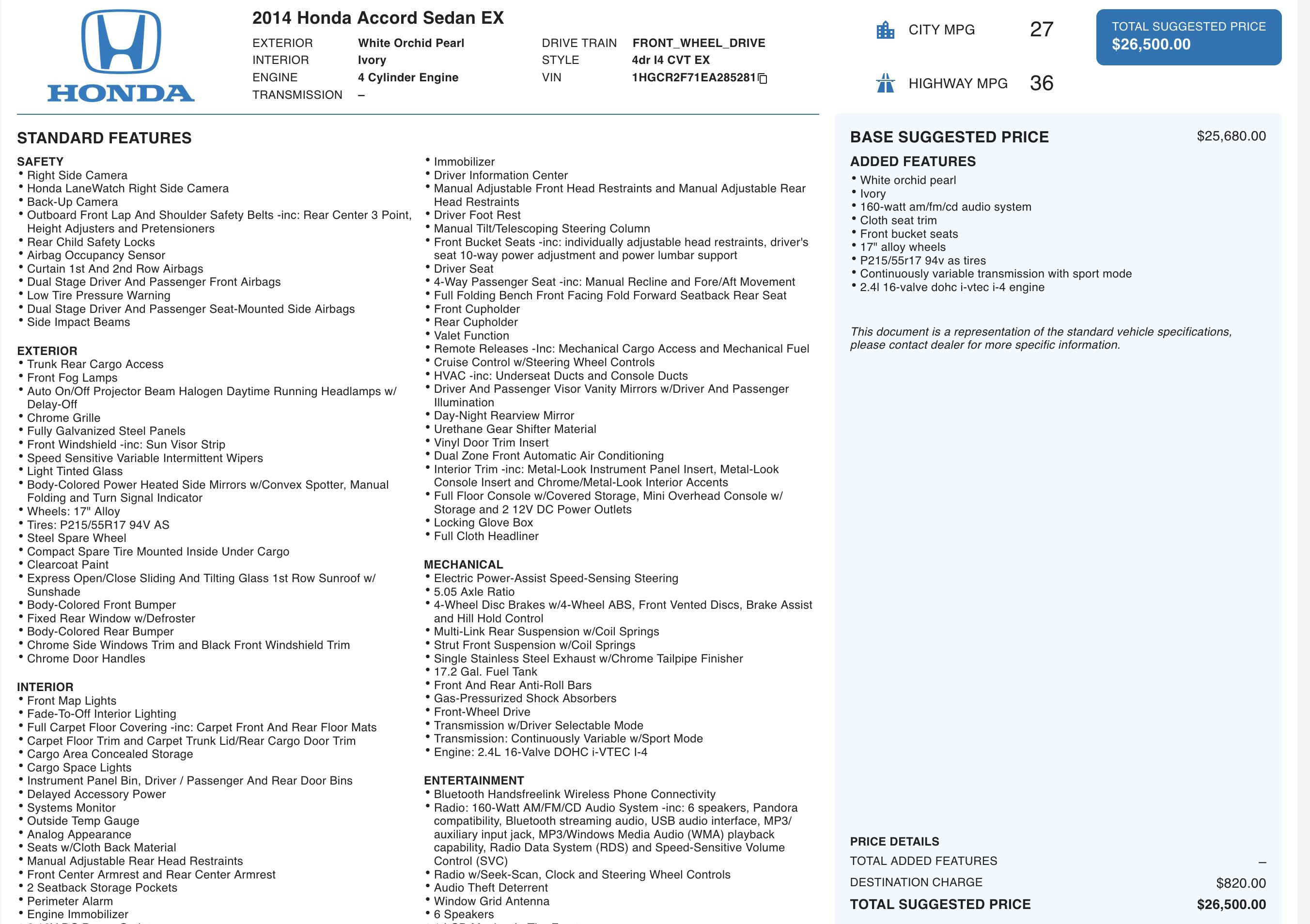 Used 2014 Honda Accord EX image 4