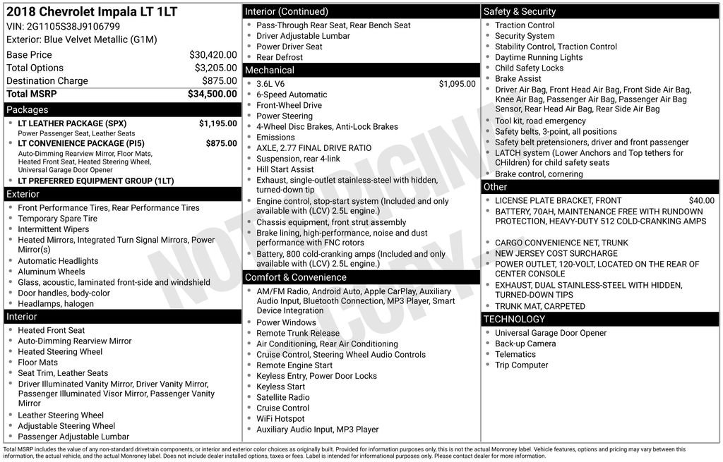 Used 2018 Chevrolet Impala LT w/ LT Leather Package image 17