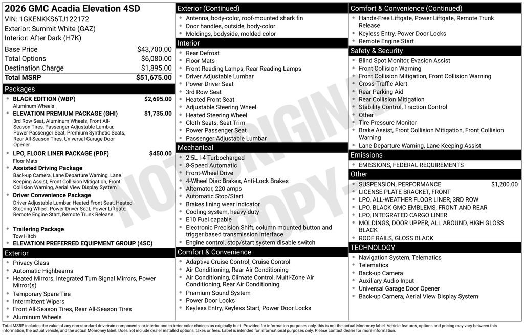 New 2026 GMC Acadia Elevation w/ Black Edition image 6