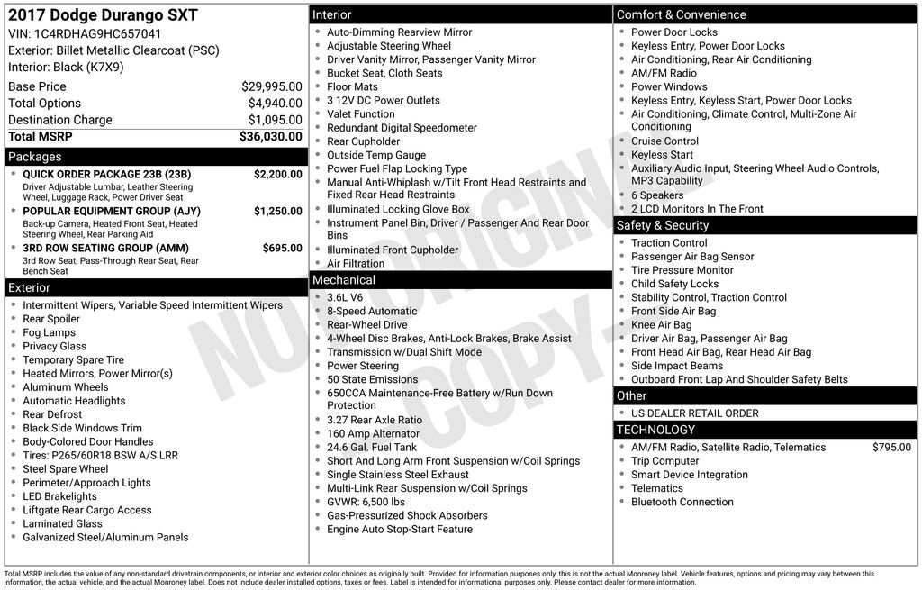 Used 2017 Dodge Durango SXT w/ Quick Order Package 23B RWD image 4