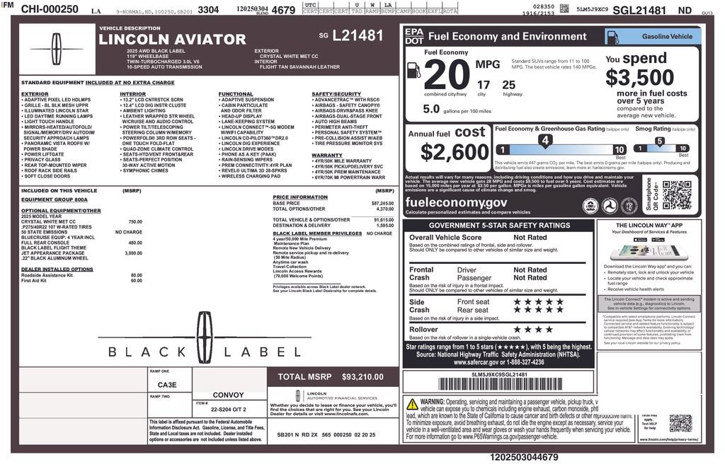 Used 2025 Lincoln Aviator Black Label w/ Jet Appearance Package AWD/4WD image 10