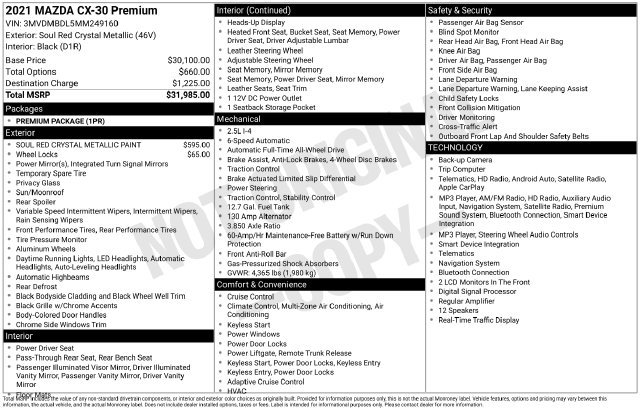 Certified 2021 MAZDA CX-30 AWD 2.5 S w/ Premium Package image 24
