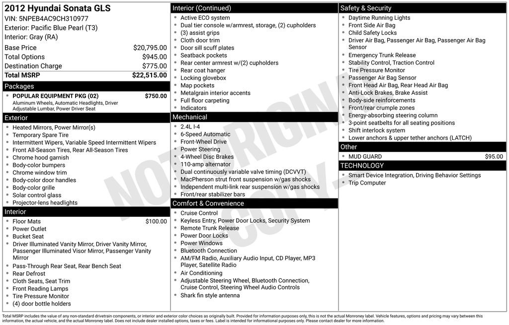 Used 2012 Hyundai Sonata GLS w/ Popular Equipment Pkg image 10