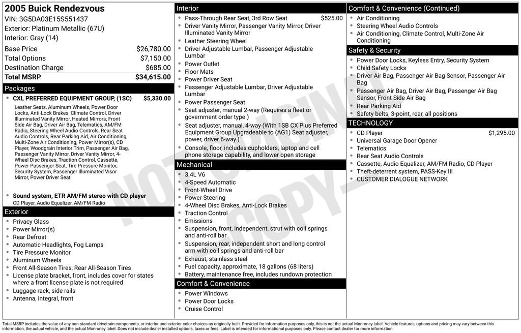 Used 2005 Buick Rendezvous CXL w/ CXL Preferred Equipment Group image 4