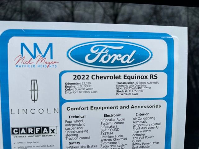 Used 2022 Chevrolet Equinox RS w/ Infotainment Package image 33