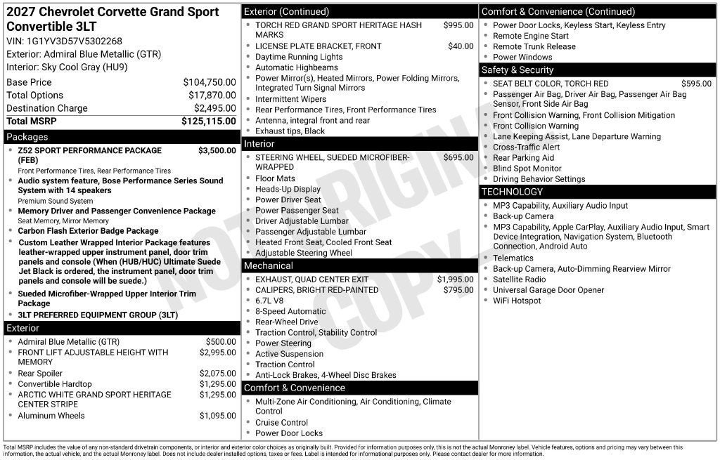 New 2027 Chevrolet Corvette Grand Sport w/ Z52 Sport Performance Package RWD image 4
