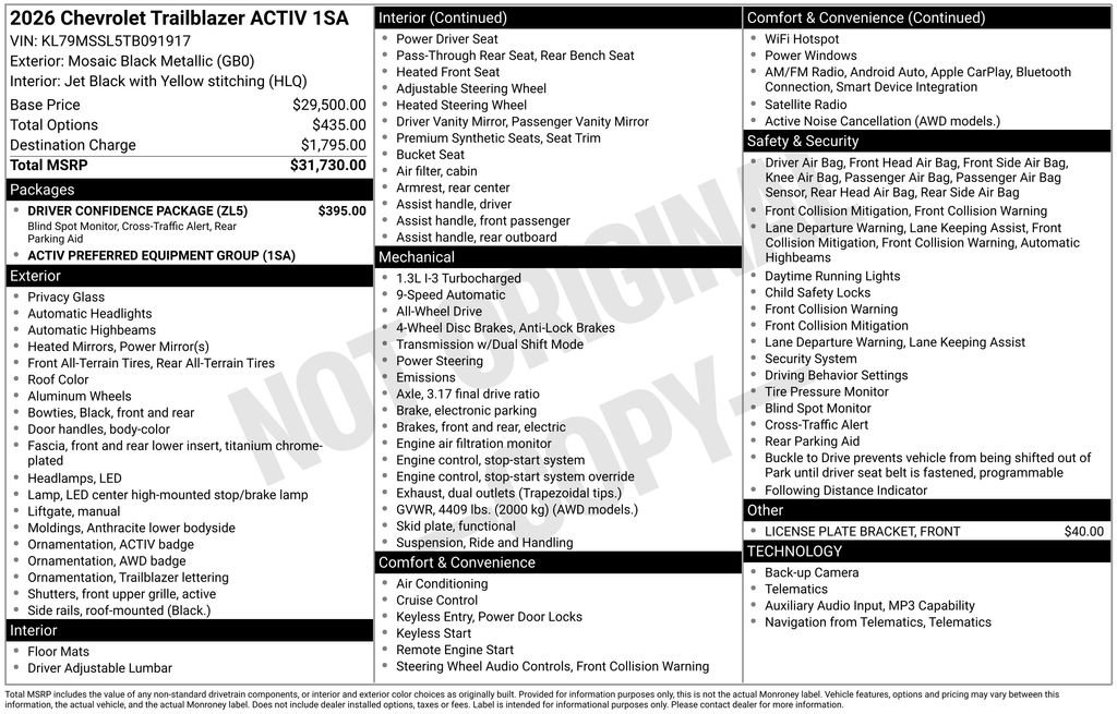 New 2026 Chevrolet TrailBlazer ACTIV w/ Driver Confidence Package AWD/4WD image 17