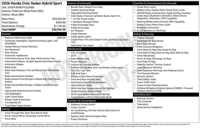 New 2026 Honda Civic Sport image 32