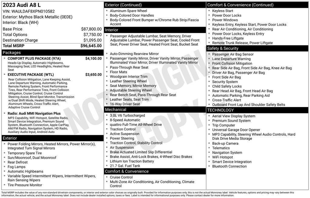 Certified 2023 Audi A8 L 3.0T w/ Comfort Plus Package AWD/4WD image 6