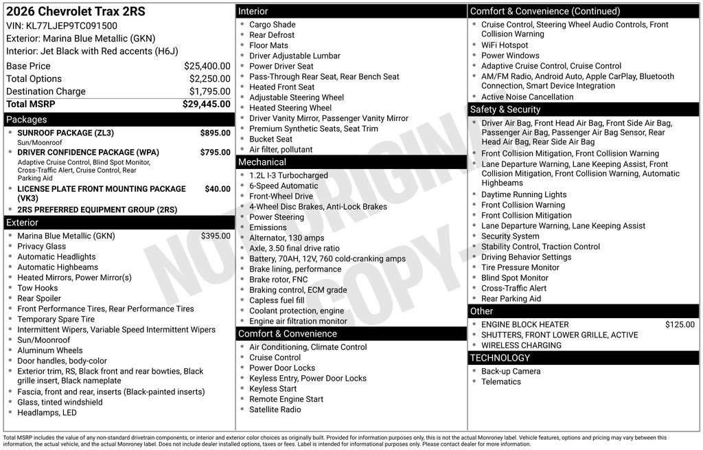New 2026 Chevrolet Trax RS w/ Sunroof Package FWD image 6