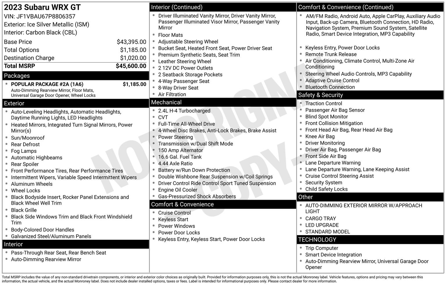 Certified 2023 Subaru WRX GT w/ Popular Package #2A AWD/4WD image 32