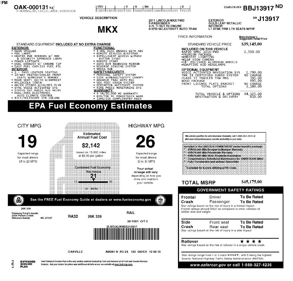 Used 2011 Lincoln MKX 2WD w/ 101A Rapid Spec Order Code image 31