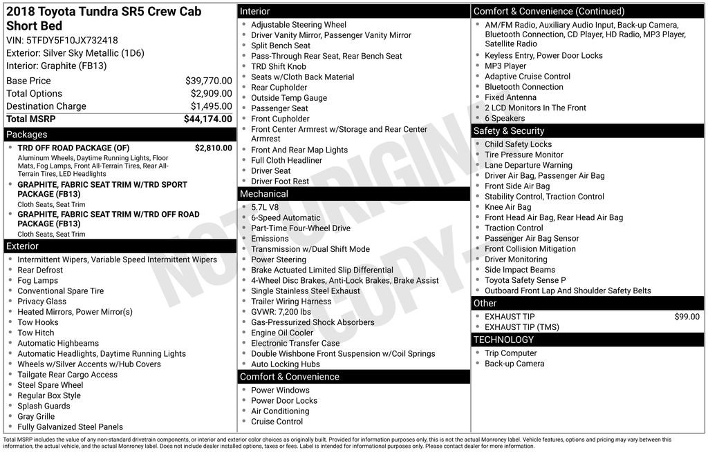 Used 2018 Toyota Tundra SR5 w/ TRD Off Road Package AWD/4WD image 26