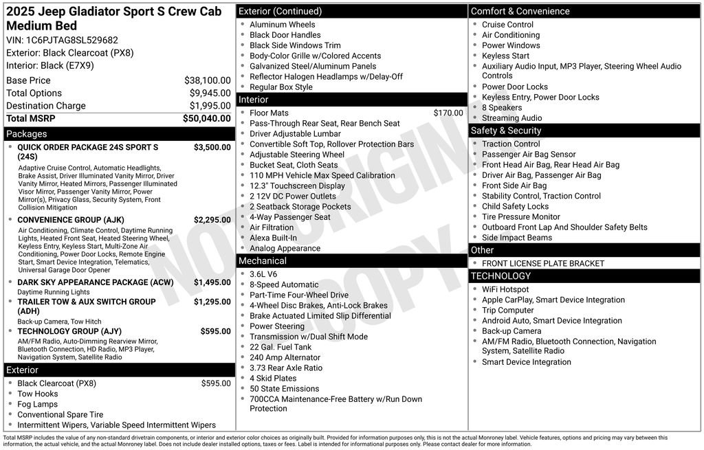 New 2025 Jeep Gladiator Sport AWD/4WD image 6