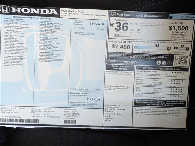 New 2026 Honda Civic LX image 17