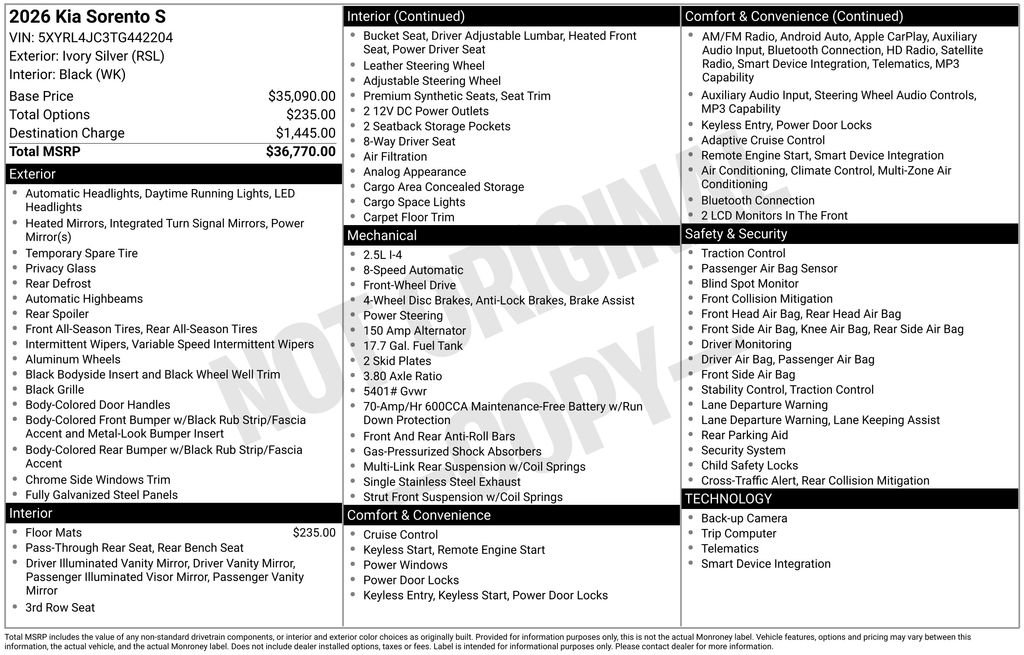 New 2026 Kia Sorento S image 6