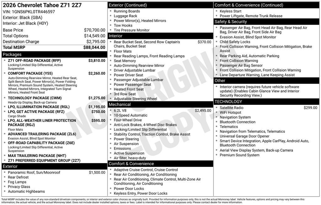 New 2026 Chevrolet Tahoe Z71 w/ Z71 Off-Road Package AWD/4WD image 11