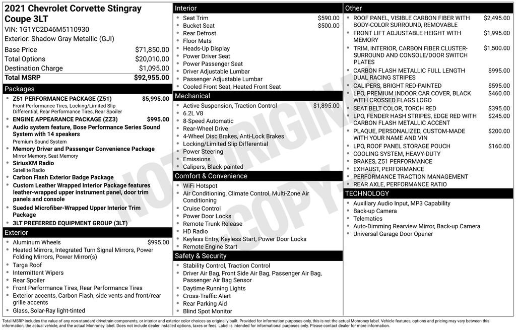 Used 2021 Chevrolet Corvette Stingray Premium Cpe w/ Z51 Performance Package RWD image 22